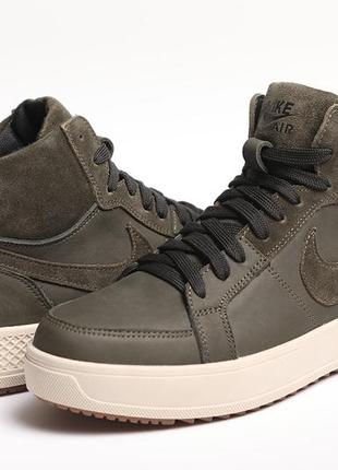Мужские зимние ботинки nike air с мехом,  оливковая кожа