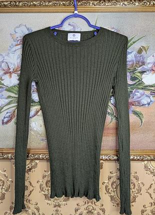 Джемпер в рубчик из шерсти меринос оливковый зеленый швейцария люкс бренд термобелье термо лонг свитер размер s, m