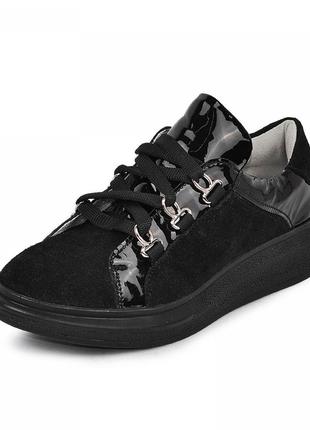 Кожаные кроссовки для девочки 1958 maxus черный замш (р.32-39)
