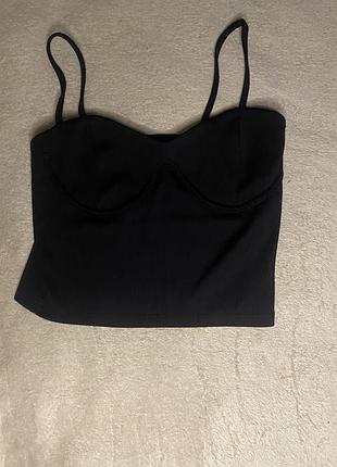 Bershka чорний топ-бюстьє з корсетним кроєм, ідеальний стан ✨