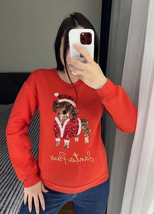 Новорічний різдвяний світшот для фотосесії джемпер кофта на флісі тепла светр пуловер худі бобка
