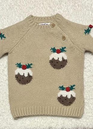 Светрик різдвяний ʼмамин пудингʼ утеплений з обʼємною аплікацією пудингу f&f (англія)