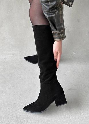Сапоги женские замша на каблуке
