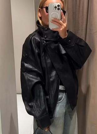 Куртка с эффектом кожи zara original spain чокряная куртка зара бомбер зара