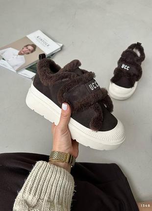 Ботинки зимние шоколад из натуральной замши