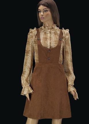 Брендовый вельветовый сарафан "shein" коричневого цвета. размер eur38, м.