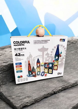 Детский магнитный конструктор colorful magnetic 3d набор горки 42 детали 7105