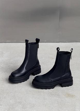 Натуральная кожа, шикарные черные женские зимние ботинки