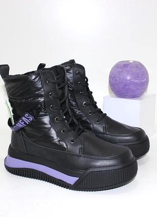 Черные подростковые дутики для девочек на молнии, черные ботинки зимние, сапоги зимние подростковые