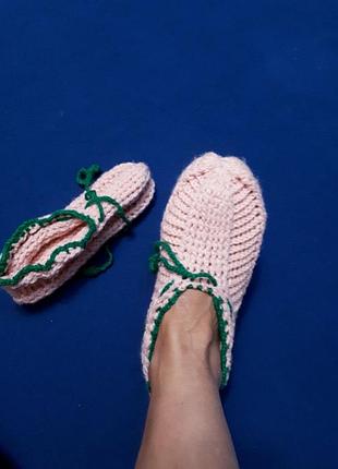 ❤️handmade ❤️ нові вʼязані рожеві капці вовняні шкарпетки