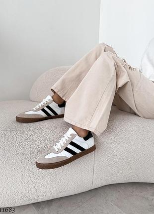 Минималистичная классика кеды белая кожа/замша 11683