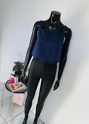 Топ женский emery rose 👗 | хлопковый кроп-топ без рукавов 🌿 | синий топ на бретелях s