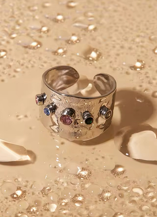 Кольцо нержавеющая сталь с камушками