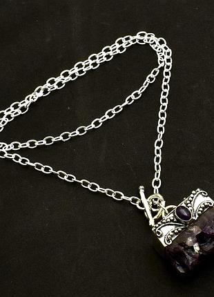 Большой кулон / колье с друзой натурального аметиста, индийские украшения