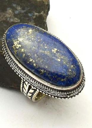 Кольцо с натуральным лазуритом с включением пирита, размер 18.5, индийские украшения