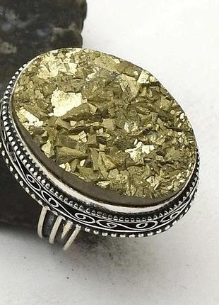Кольцо с натуральным пиритом, друза, размер 19, индийские украшения