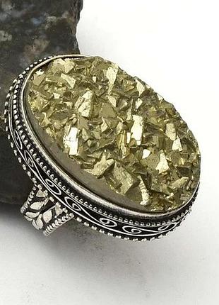 Кольцо с натуральным пиритом, друза, размер 19.25, индийские украшения