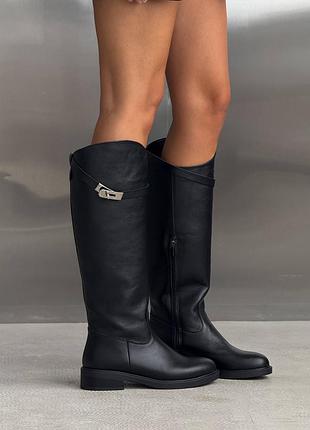 Удобные женские кожаные черные сапоги зимние сапоги теплые на меху натуральная кожа зима