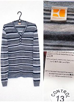 Чоловічий лляний лонгслів boss orange stripe v neck jumper,  p. m