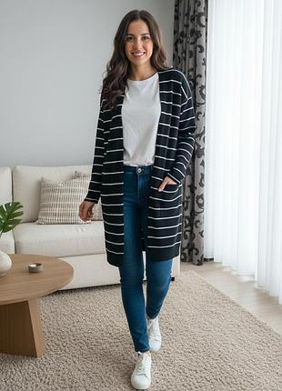 Подовжений кардиган в смужку
