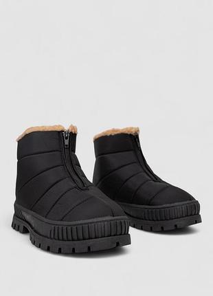 Дутики женские зимние на меху, цвет черно-бежевый, 248rcx1740-3