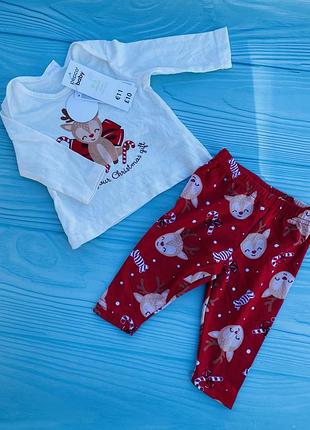 Новий набір новорічний для дівчинки кофта та штани 0-3 місяці