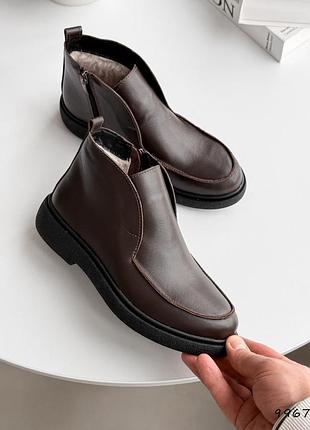 Натуральна шкіра, шоколадні жіночі зимові лофери