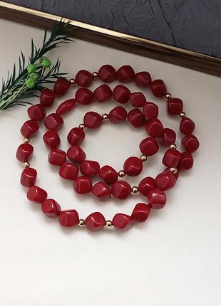 Avon "red rock bead necklace" винтажен ожерелье, красное, бренд, винтаж