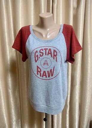 Жіноча футболка g-star raw сіро-червоного кольору амстердам, щільна бавовна реглан розмір s m l xl