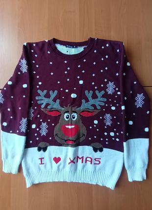 Новорічний ,різдвяний жіночий светр з оленем.