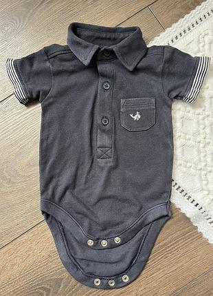 Синій сірий боді поло короткий рукав для хлопчика 0-3 міс 62 с