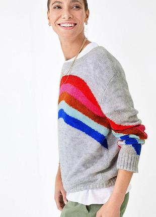 Жіночий сірий светр-джемпер з райдужними смугами, стан ідеальний, розмір xs-s