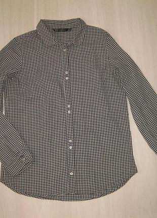 S-m размер, хлопковая рубашка zara в черно-белую клетку