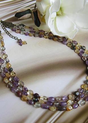 Ожерелье из аметиста, цитрина, кварца "цвета"