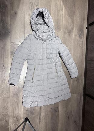 Куртка жіноча, пуховик, довга з капюшоном conbipel, розмір s, сіра
