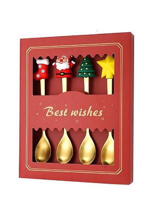 Рождественский подарочный набор из 4 ложек новогодний подарок 172