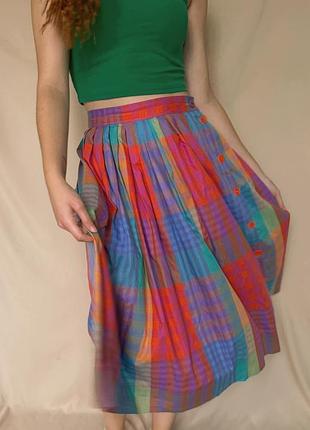 Жіноча спідниця картата з ґудзиками вінтажна вінтаж яскрава в кольорах райдуги яскрава