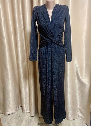 Вечірній сяючий комбінезон h&m люрекс чорного кольору з глибоким декольте  розмір s