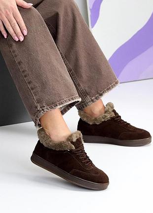 Кроссовки "arianna" женские замша полушерсть шоколад 25612
