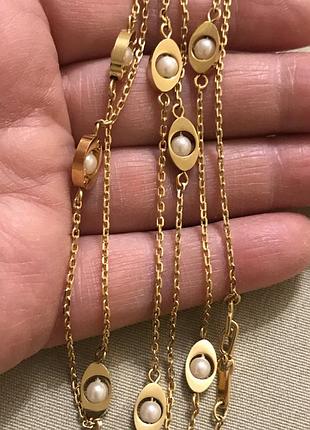 Розкішний ланцюжок в позолоті з перлинами