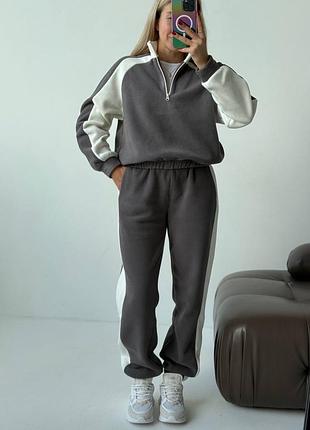Костюм спортивний фліс сірий чорний беж