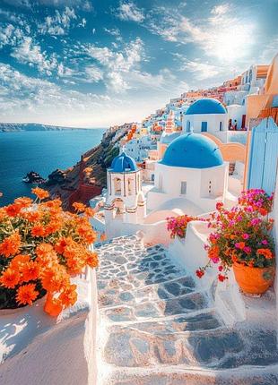 Алмазная мозаика "деревня ия на острове санторини", 30*40см, на рамке s20263 yargo