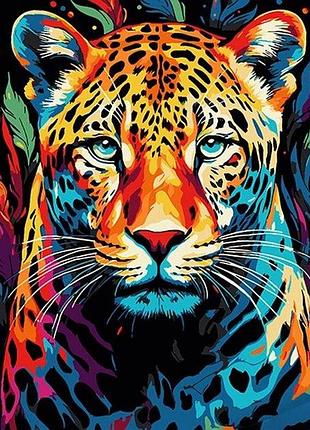 Картина за номерами преміум райдужний леопард на чорному тлі розміром 40х50 см ah1061 yargo