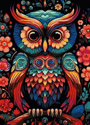 Картина по номерам премиум задумчивая сова на черном фоне размером 40х50 см ah1078 yargo