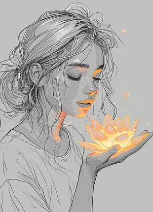 Картина по номерам santi "девушка с лотосом", 40*50см, led подсветка 955106 yargo