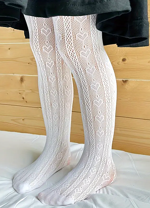 Колготи ажурні дитячи білі серце 104-122,122-140