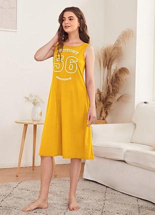🌙 ночная рубашка shein (новое) - платье-майка макси с принтом | желтая | размер l (48)
