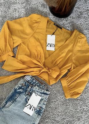 Блузка на запах с пышными рукавами буф zara