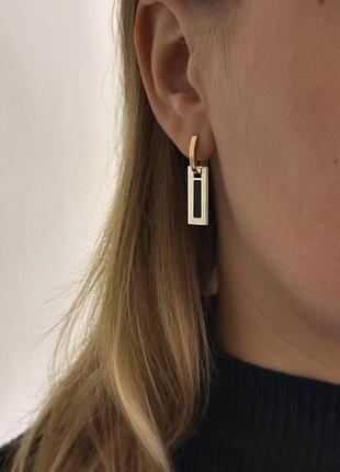 Оплата 100%🇺🇦 сережки срібло 925° золото 375° пластини, вставка юв. емаль, прямокутники 1596.50