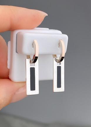 Оплата 100%🇺🇦 сережки срібло 925проби золото 375проби пластини, юв. емаль, прямокутники 1596.50